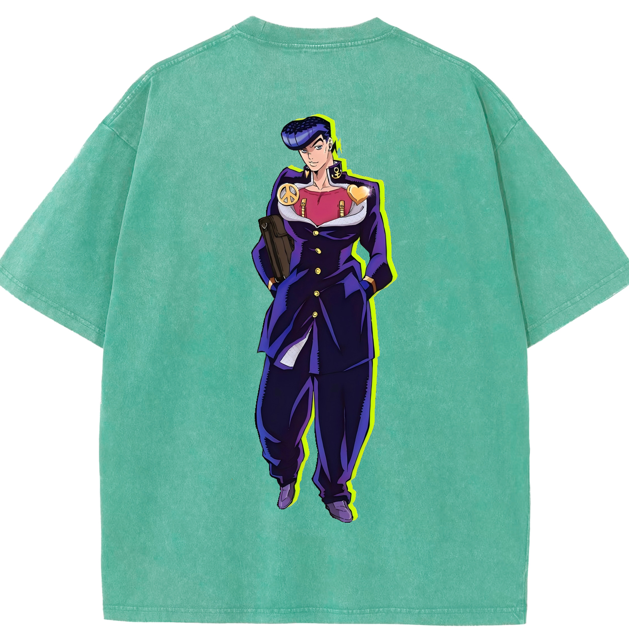（画像用） ジョジョの奇妙な冒険 ひがしかた じょうすけ JoJo's Bizarre Adventure Higashikata Josuke 綿100% ヴィンテージ風 半袖Tシャツ（背面プリント）